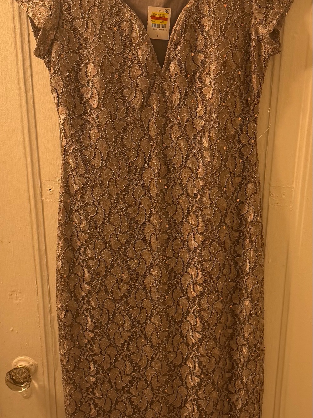 connected apparel Lace Midi Dress in Beige